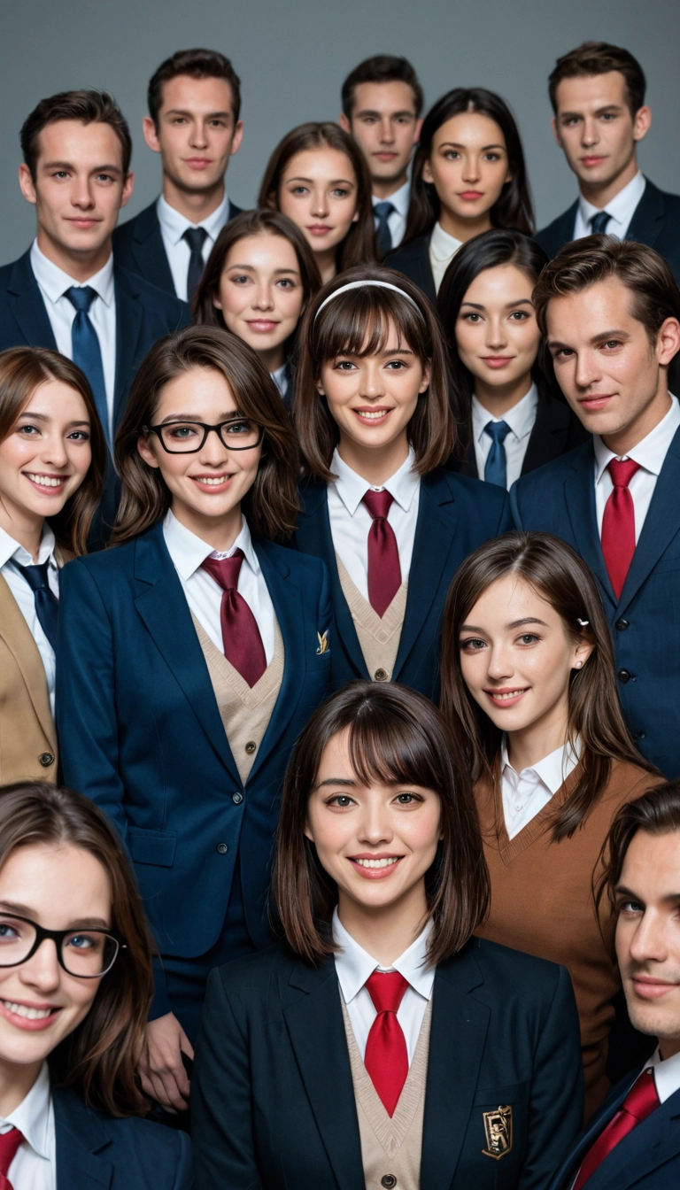 multiple girls, glasses, school uniform, necktie, smile, hairband · Yamete.gg