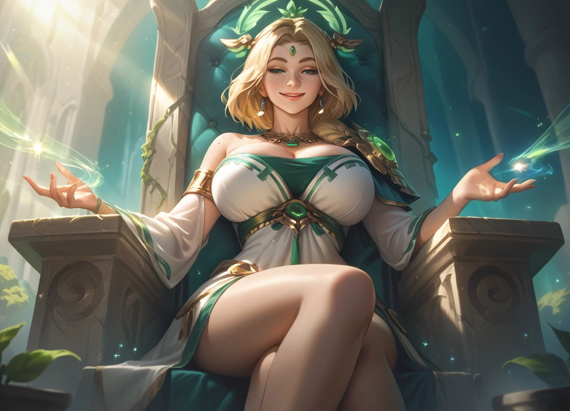 1girl, breasts, blonde hair, sitting, jewelry, crossed legs · Yamete.gg
