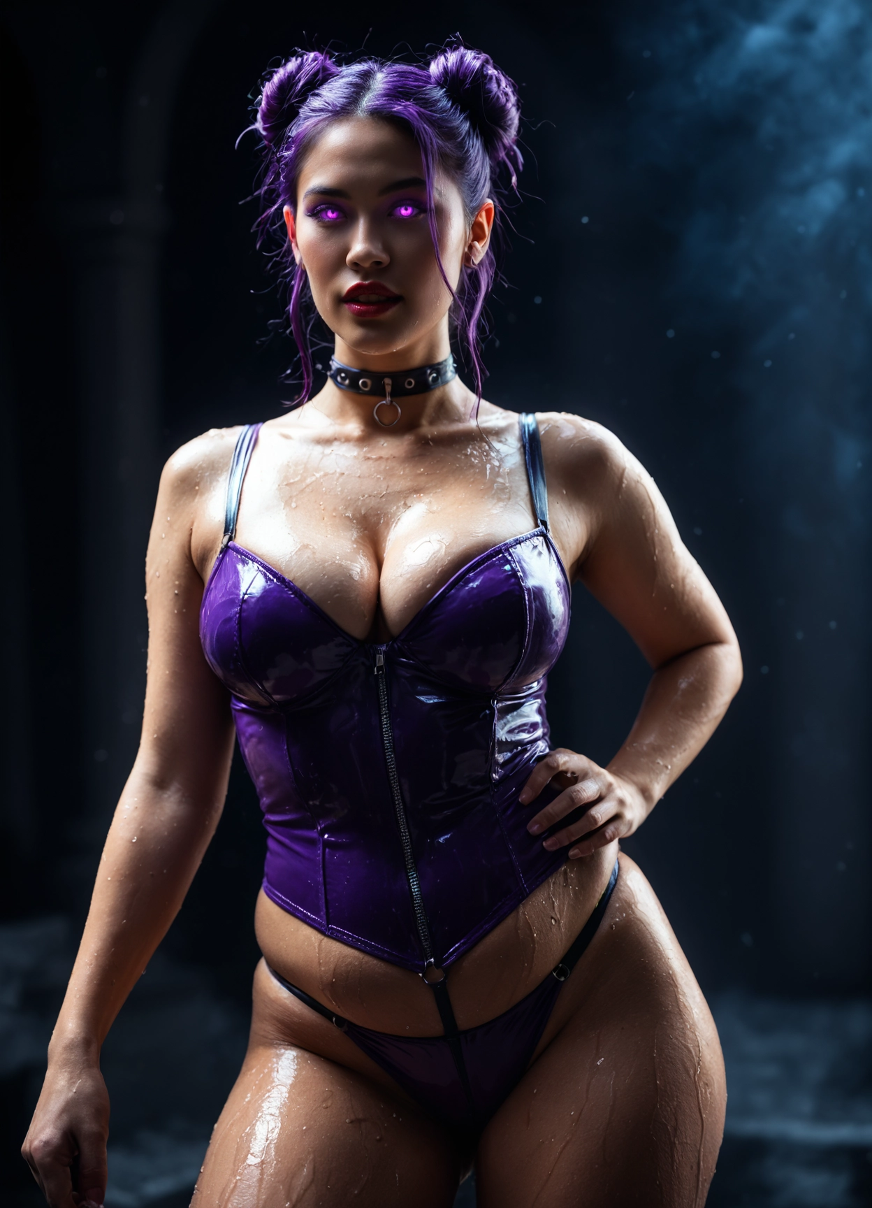1girl, breasts, solo, glowing eyes, purple hair, glowing · Yamete.gg
