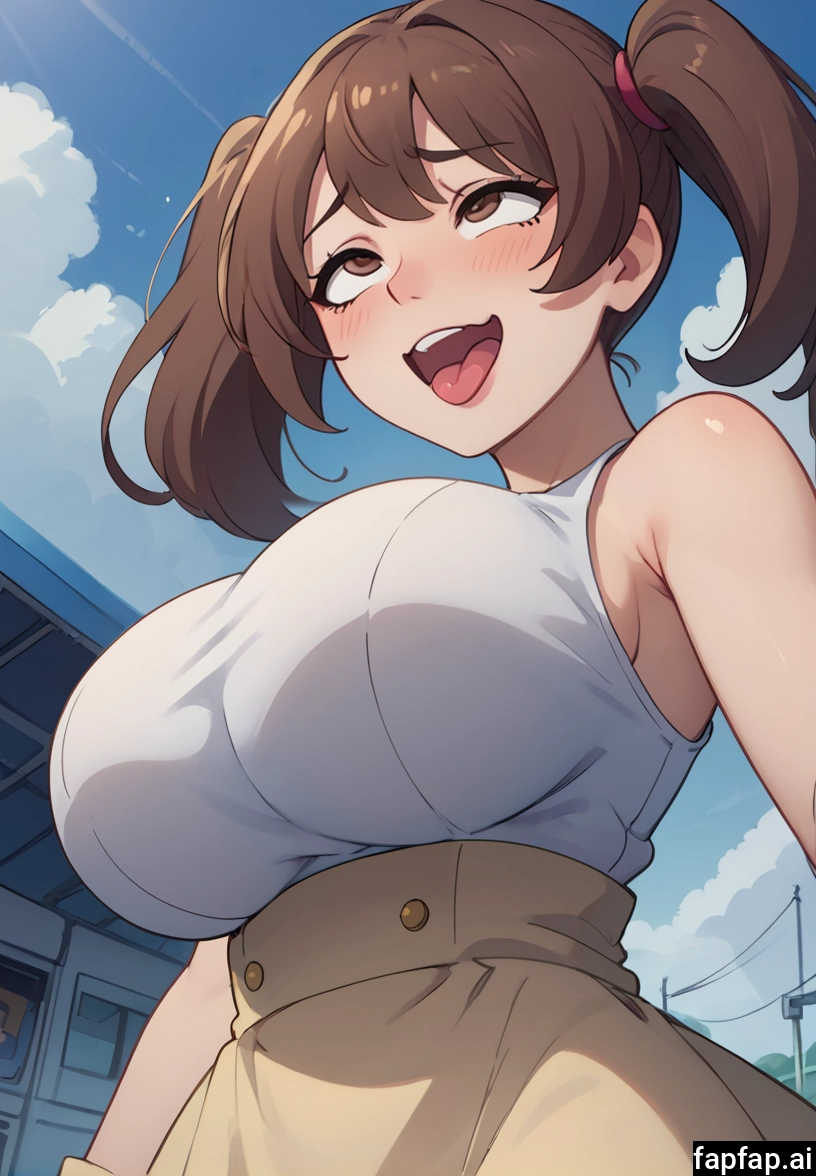 1girl, breasts, brown hair, twintails, tongue, solo · Yamete.gg