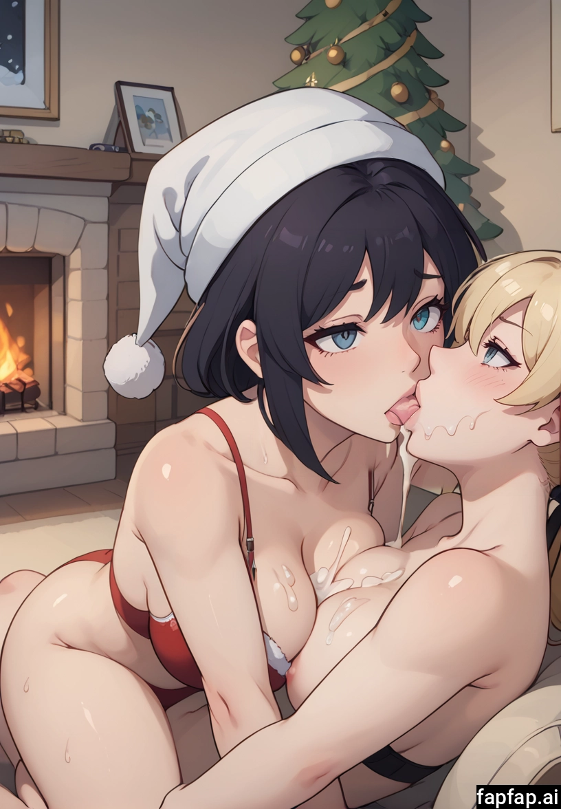 fireplace, breasts, multiple girls, 2girls, blonde hair, hat · Yamete.gg