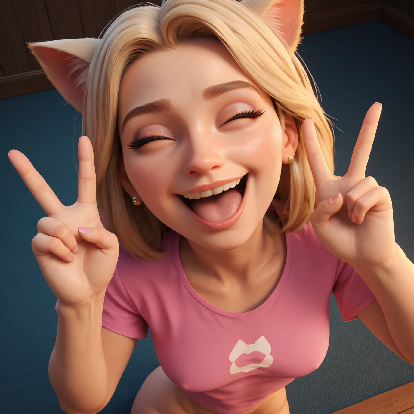 1girl, animal ears, solo, blonde hair, shirt, closed eyes · Yamete.gg
