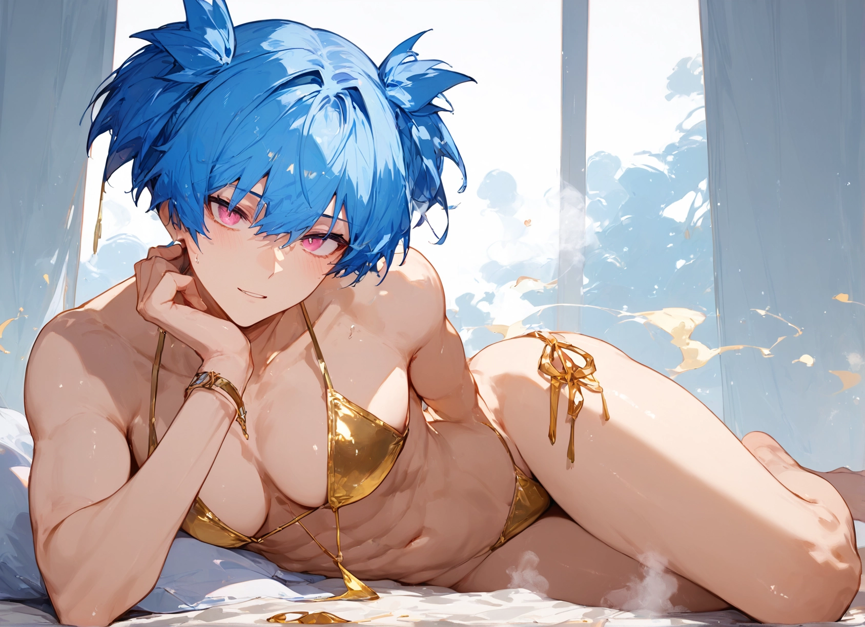 1girl, swimsuit, bikini, breasts, blue hair, solo · Yamete.gg
