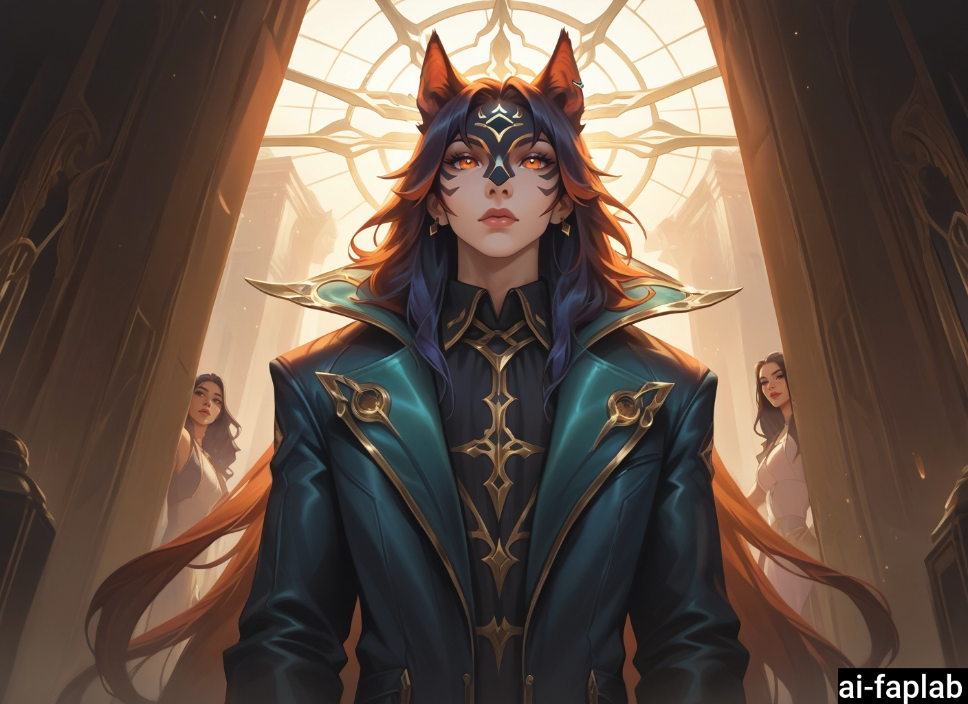 long hair, animal ears, jewelry, multiple girls, earrings, orange eyes · Yamete.gg