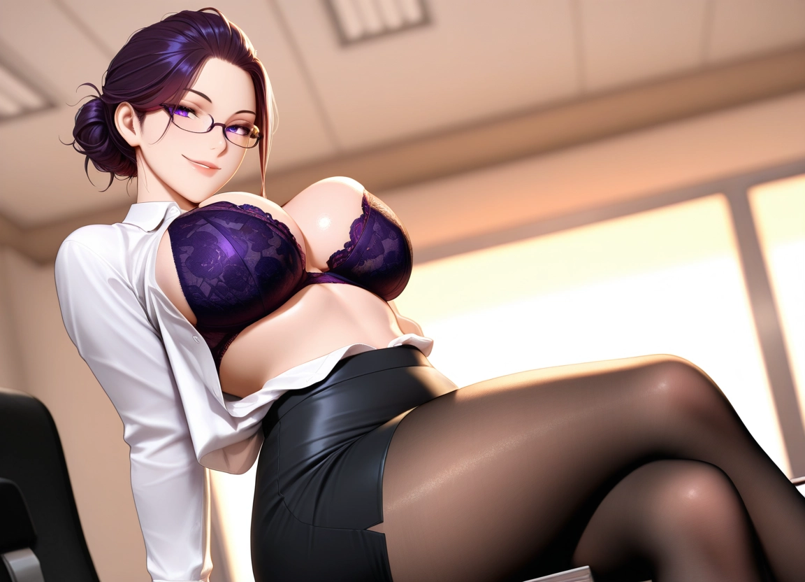 breasts, 1girl, underwear, bra, skirt, glasses · Yamete.gg
