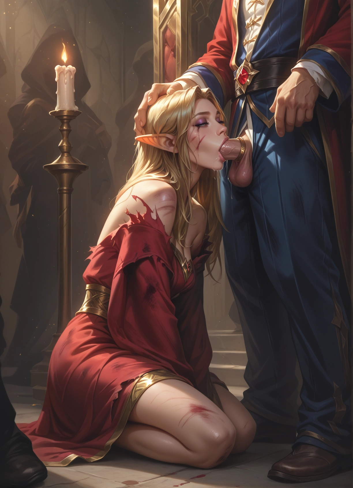 penis, pointy ears, oral, 1girl, fellatio, blonde hair · Yamete.gg
