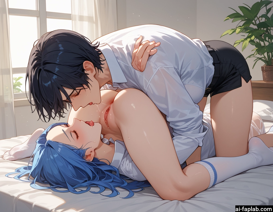 multiple girls, 2girls, yuri, pussy, blue hair, shorts · Yamete.gg