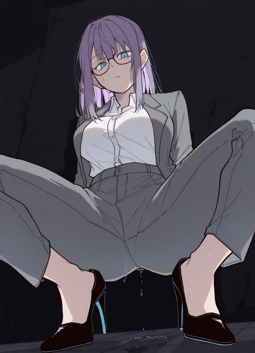 1girl, glasses, high heels, solo, shirt, blue eyes · Yamete.gg