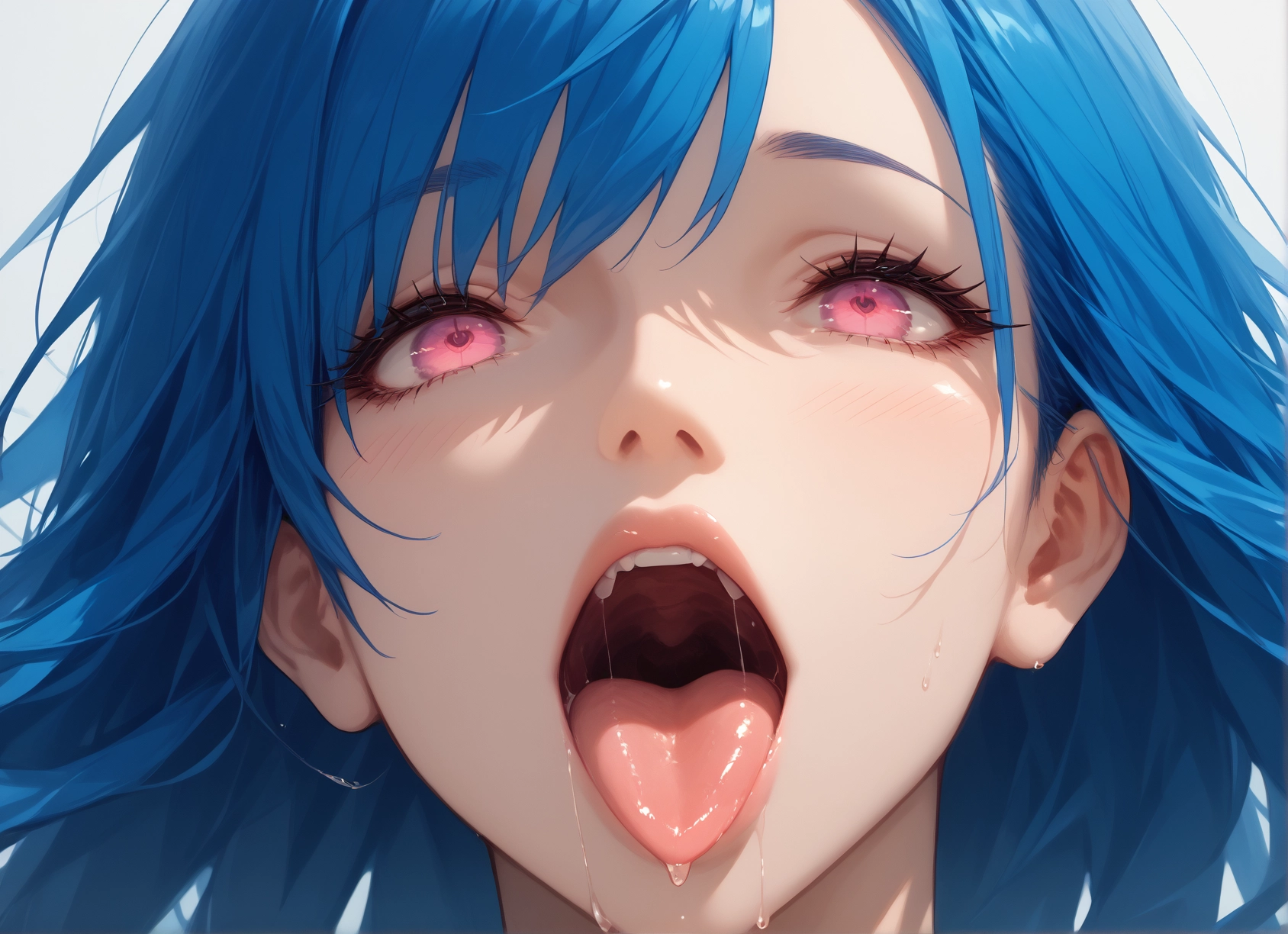 1girl, solo, blue hair, tongue, open mouth, tongue out · Yamete.gg