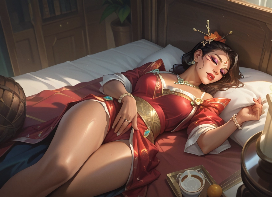 1girl, jewelry, lying, solo, on back, hair ornament · Yamete.gg