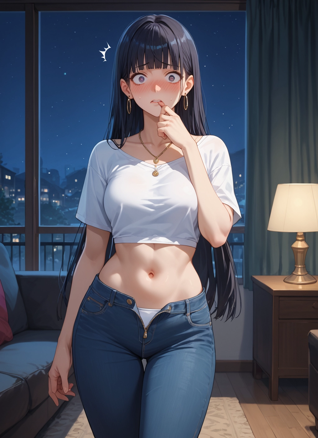 1girl, long hair, navel, jewelry, underwear, earrings · Yamete.gg