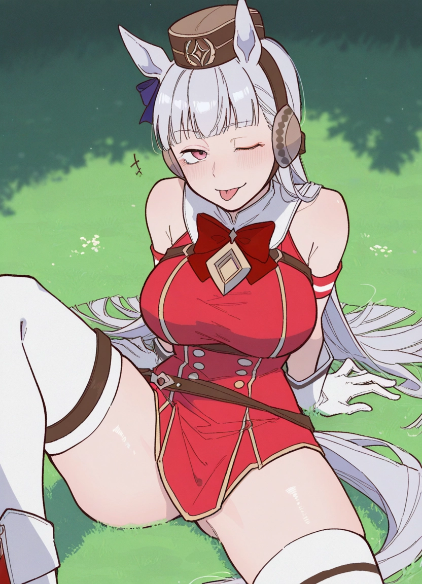 1girl, animal ears, horse ears, tongue, thighhighs, tongue out · Yamete.gg