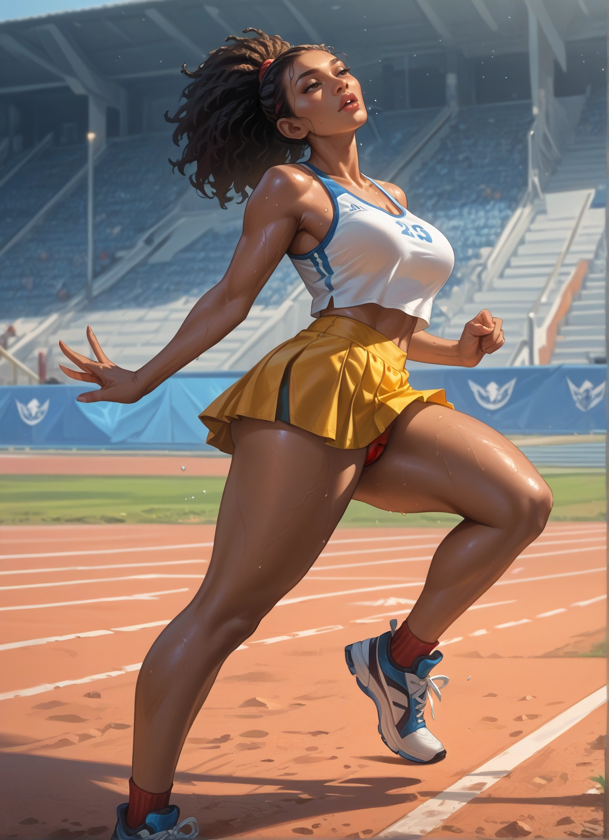 1girl, skirt, breasts, sweat, underwear, panties · Yamete.gg