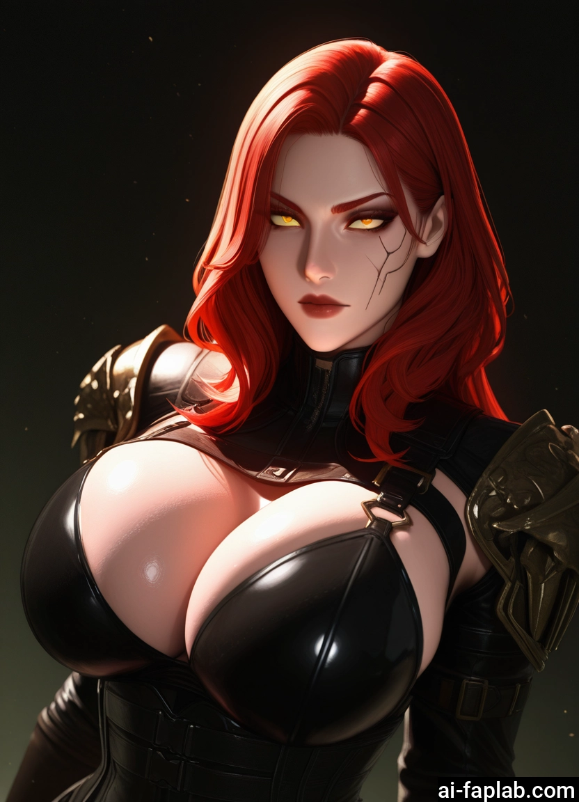 breasts, 1girl, red hair, solo, cleavage, yellow eyes · Yamete.gg