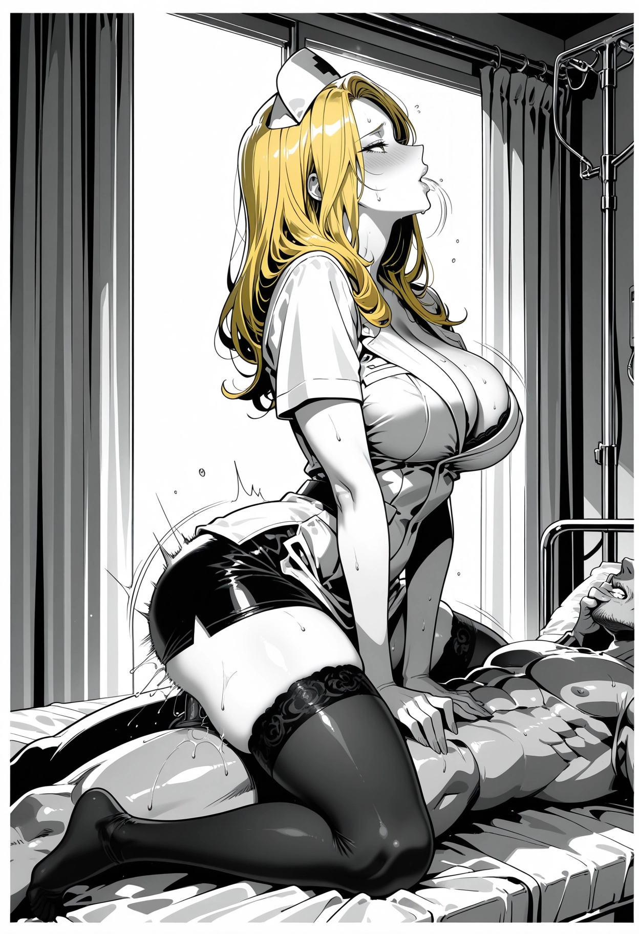 breasts, thighhighs, 1girl, blonde hair, long hair, large breasts · Yamete.gg