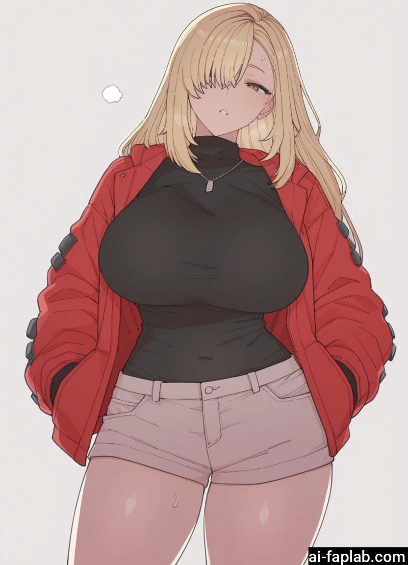 1girl, breasts, blonde hair, shorts, jacket, hair over one eye · Yamete.gg