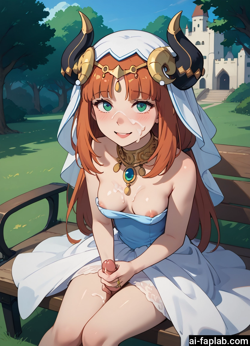 futanari, 1girl, breasts, penis, cum, horns
