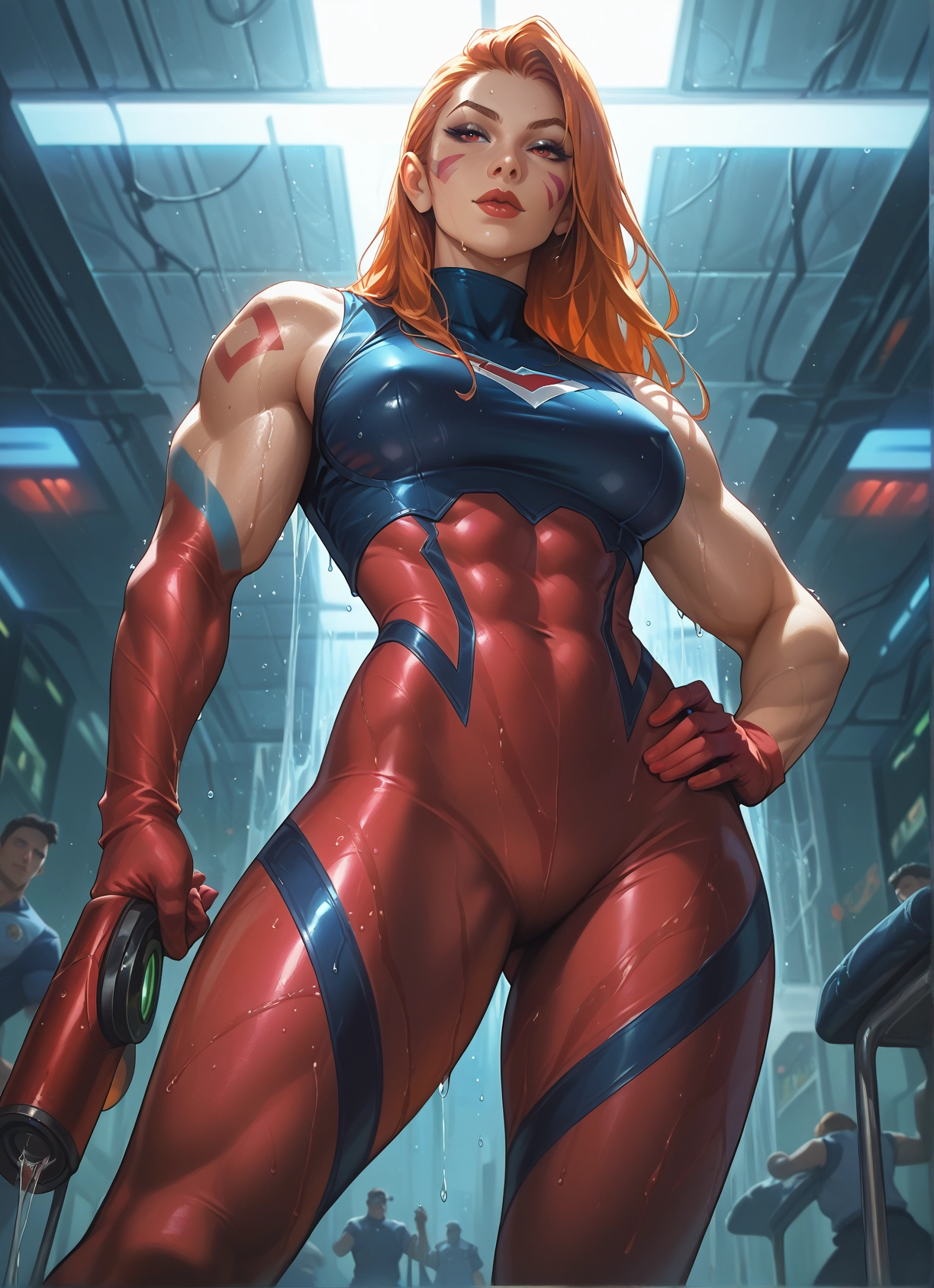 breasts, 1girl, muscular female, hand on hip, gloves, muscular · Yamete.gg