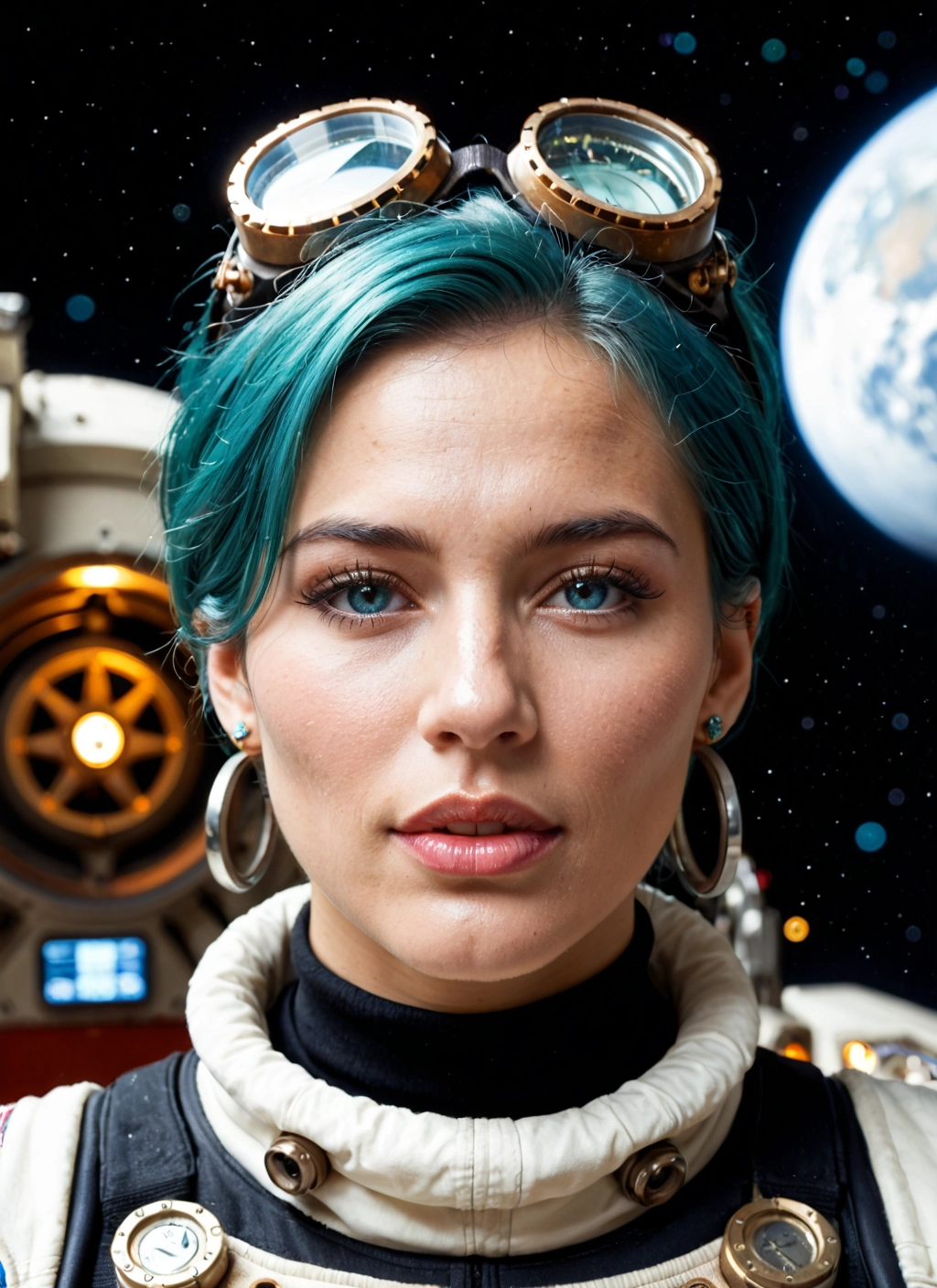 1girl, jewelry, earrings, solo, goggles, goggles on head · Yamete.gg