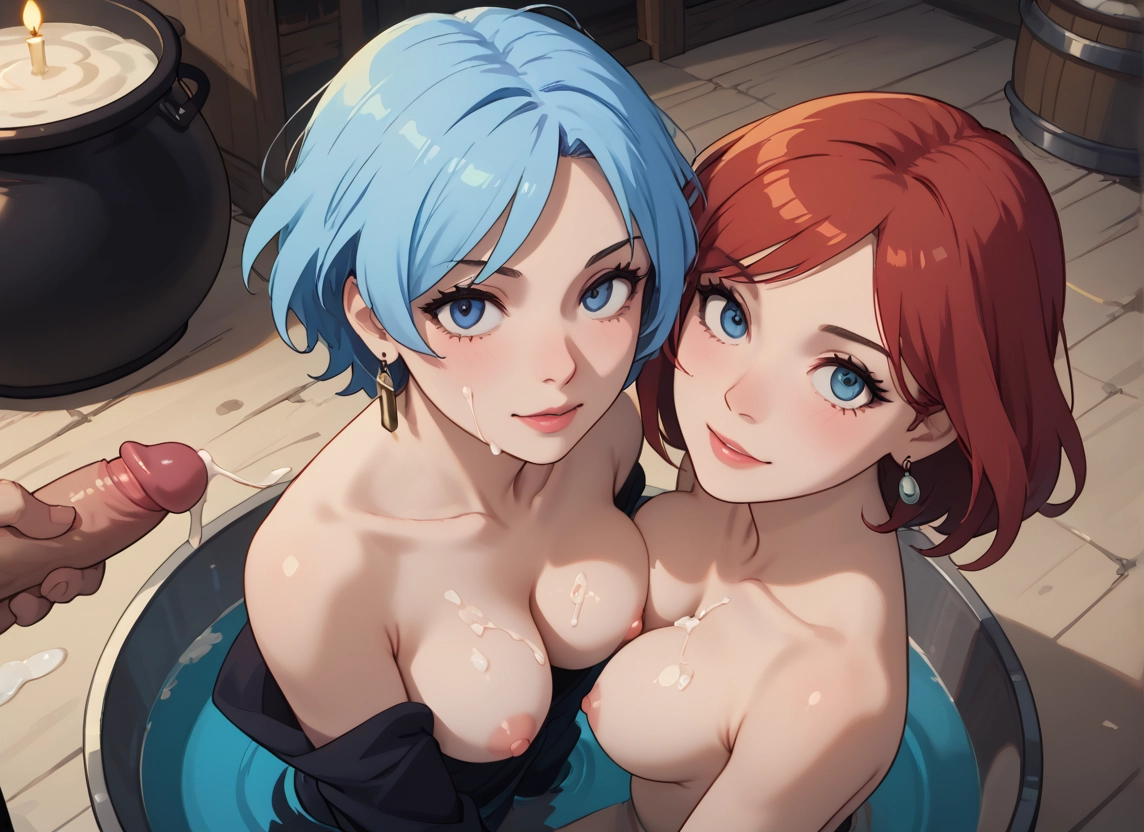 breasts, penis, nipples, 2girls, multiple girls, cum · Yamete.gg