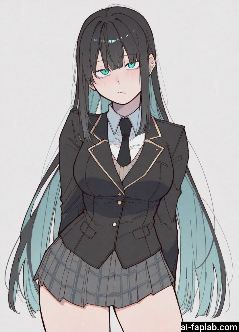 1girl, long hair, skirt, solo, black hair, jacket