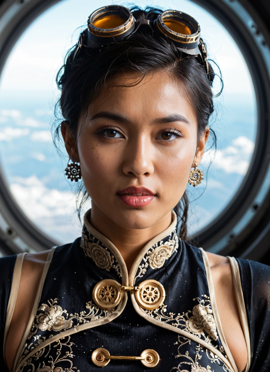 1girl, solo, goggles, jewelry, earrings, freckles · Yamete.gg