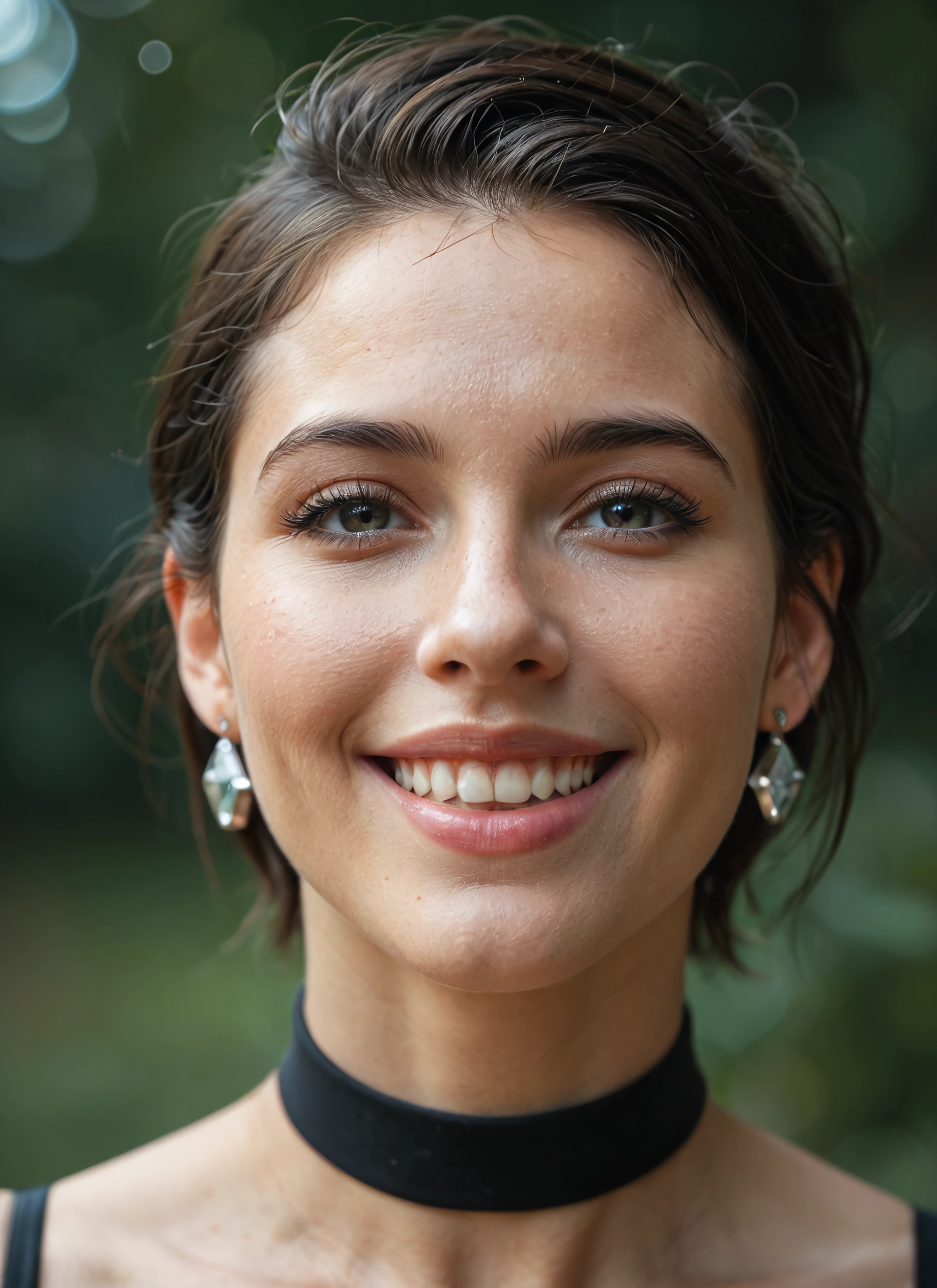 solo, 1girl, jewelry, earrings, choker, smile · Yamete.gg