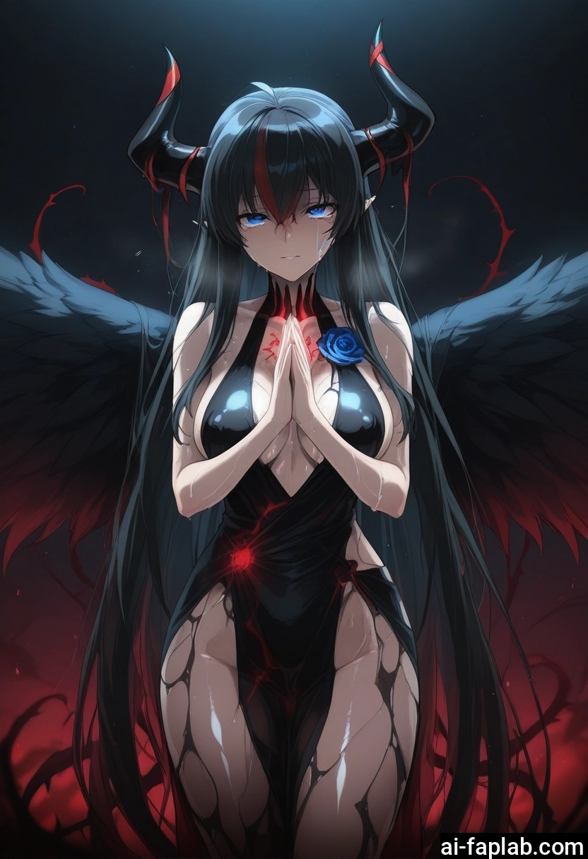 1girl, horns, breasts, wings, blue eyes, long hair · Yamete.gg