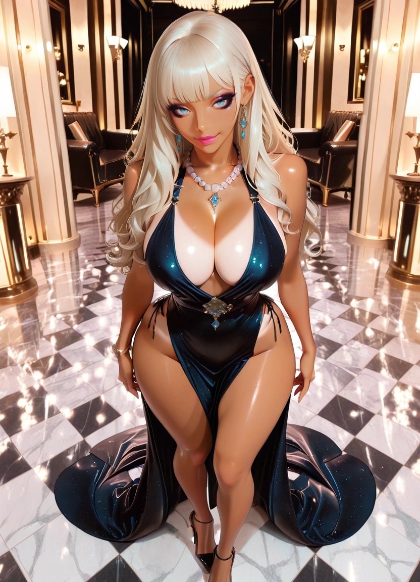 1girl, breasts, jewelry, dress, dark-skinned female, dark skin · Yamete.gg