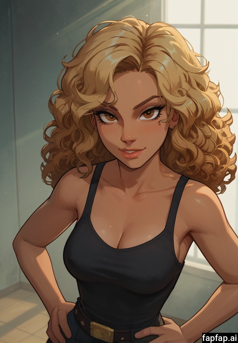 1girl, breasts, solo, cleavage, looking at viewer, belt · Yamete.gg
