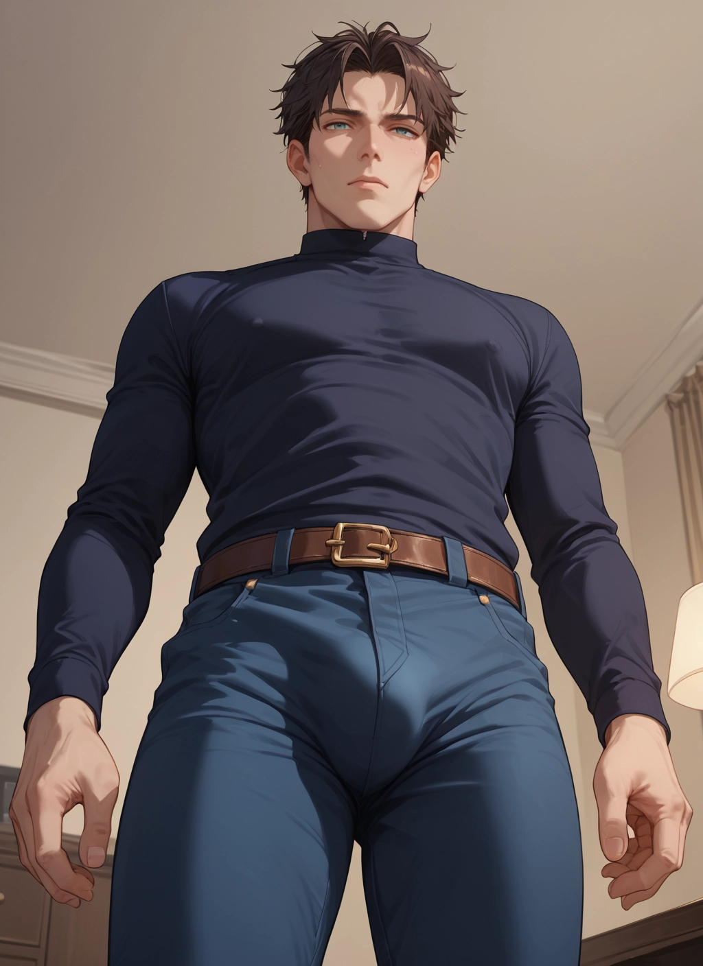 male focus, 1boy, solo, bulge, pants, belt · Yamete.gg