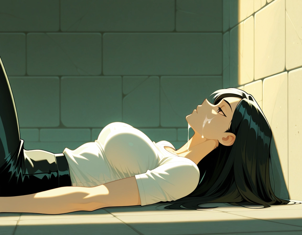 1girl, breasts, solo, shirt, lying, on back · Yamete.gg
