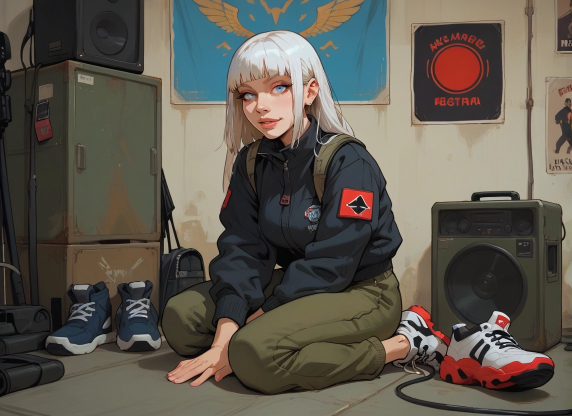 1girl, shoes, solo, speaker, sneakers, sitting · Yamete.gg