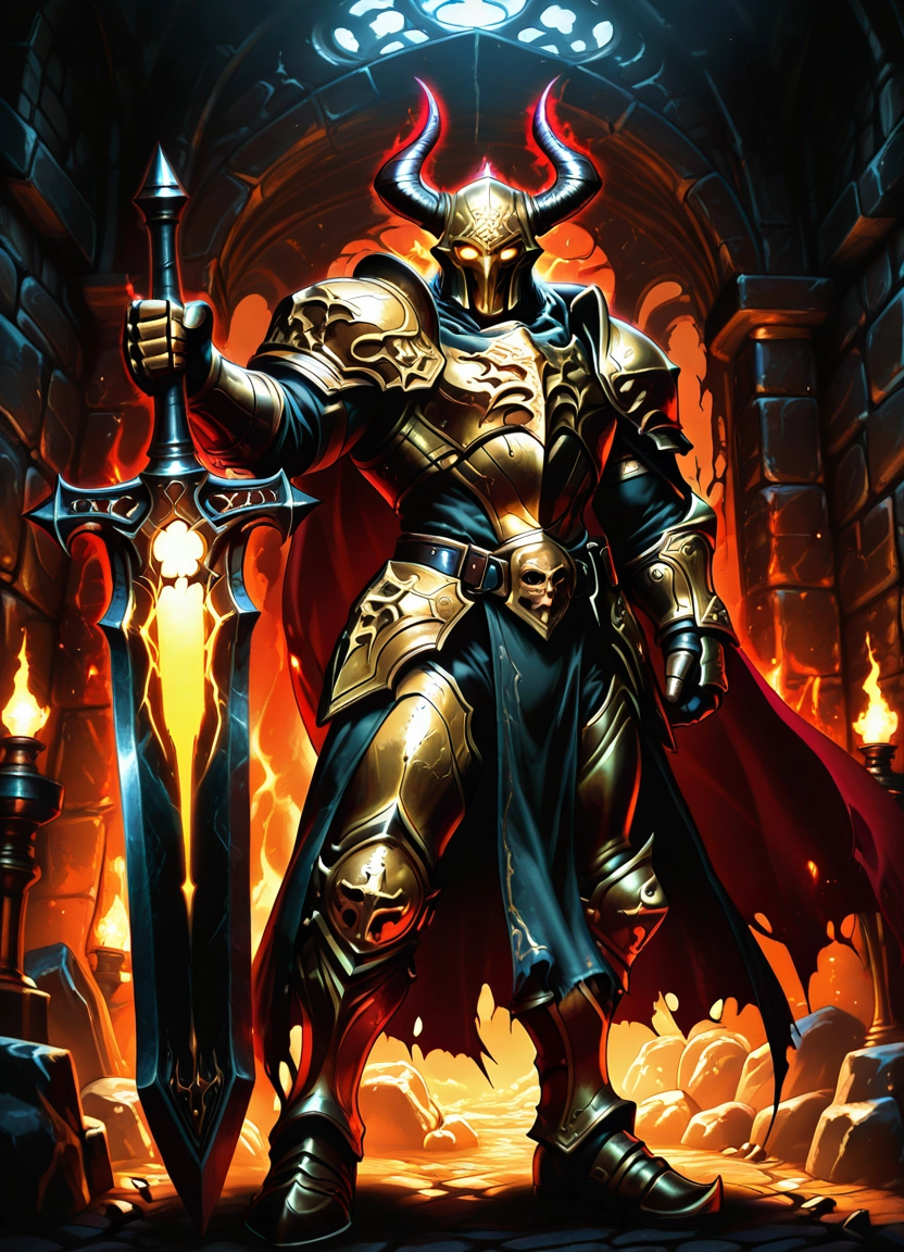 armor, weapon, horns, helmet, sword, solo · Yamete.gg