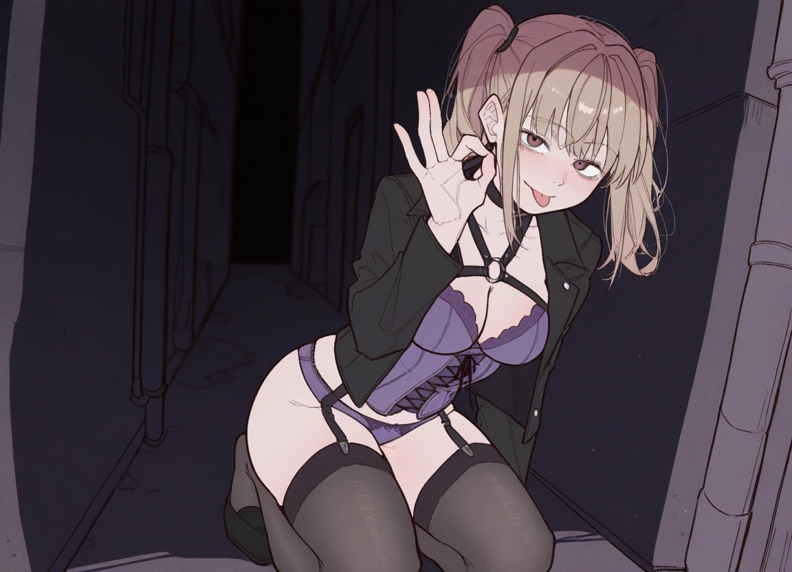 1girl, thighhighs, tongue, underwear, breasts, tongue out · Yamete.gg