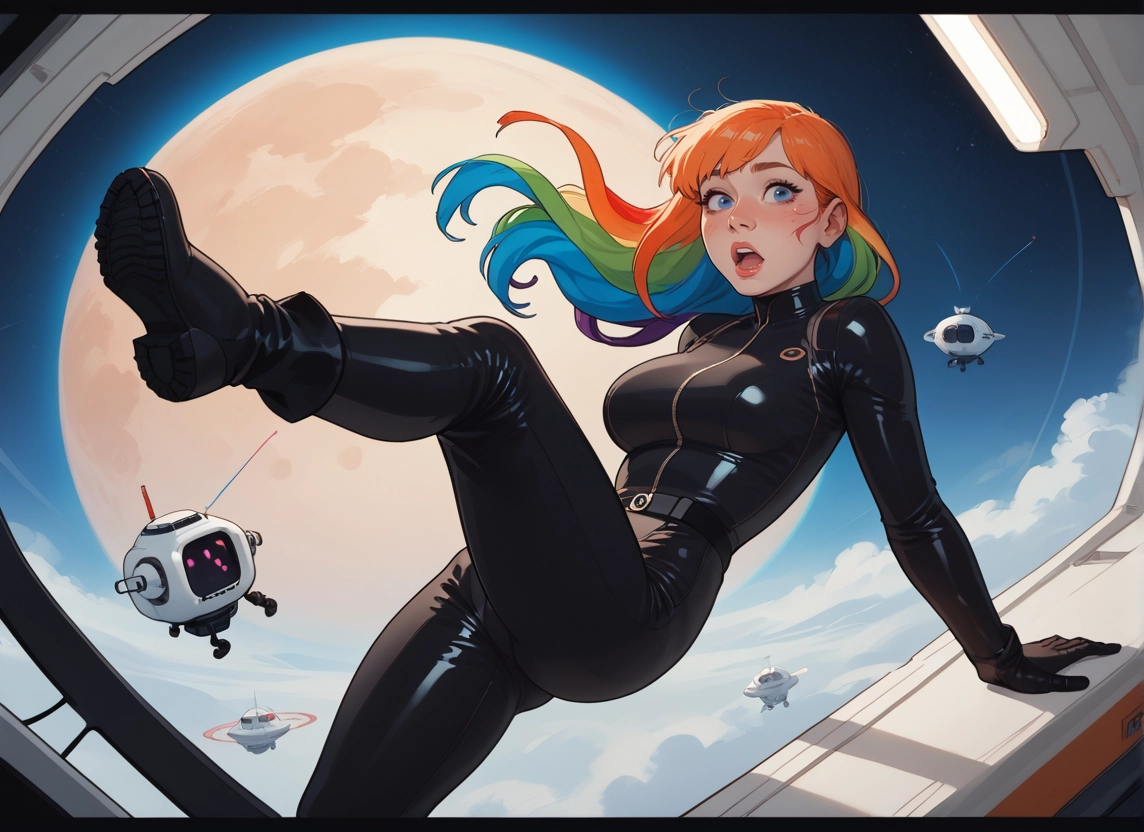 1girl, blue eyes, orange hair, multicolored hair, breasts, moon · Yamete.gg