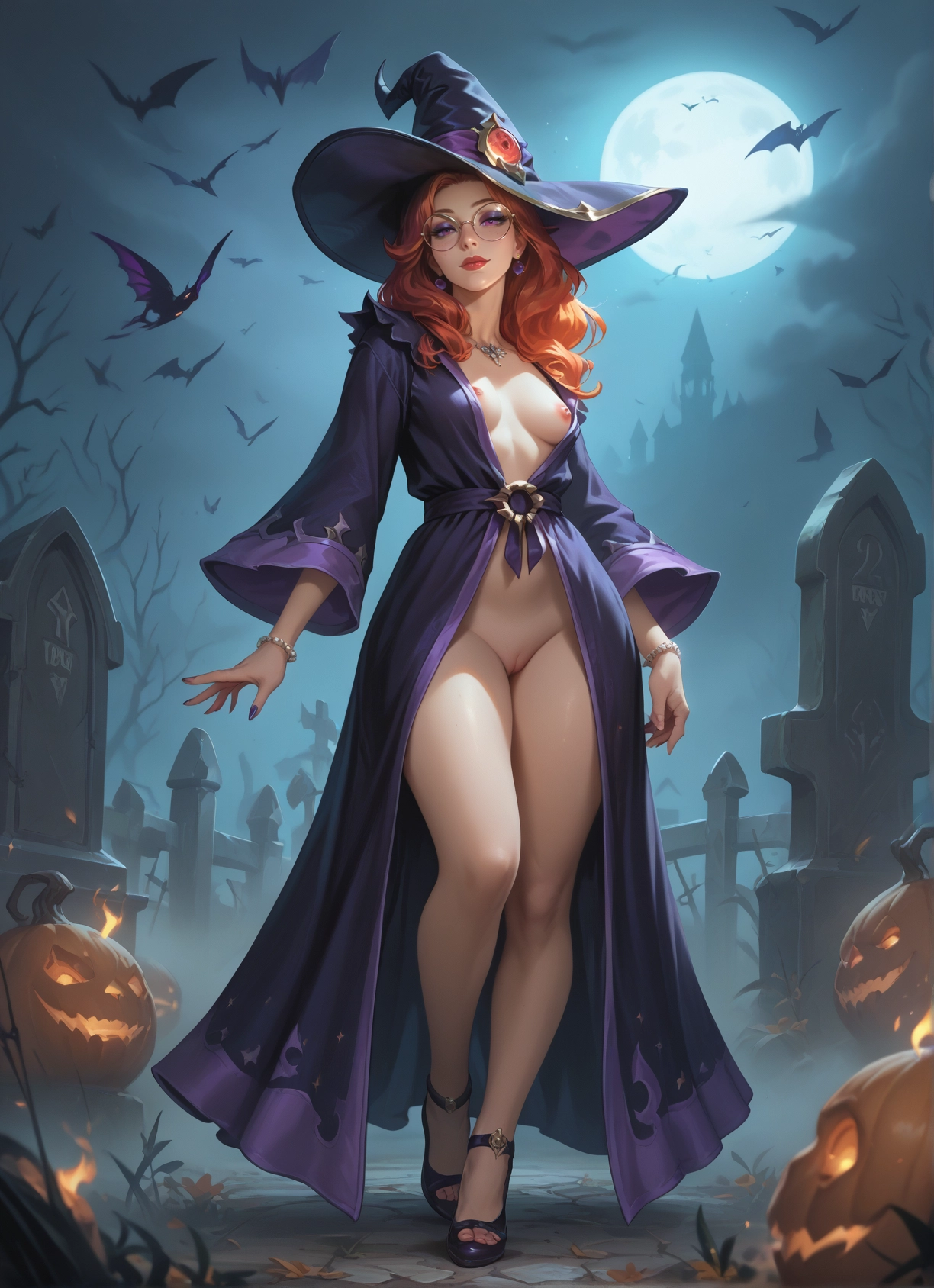 1girl, hat, breasts, pussy, solo, witch hat · Yamete.gg