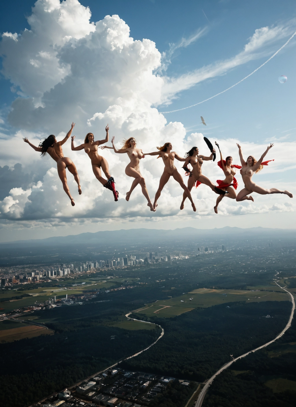 multiple girls, nude, sky, cloud, ass, breasts · Yamete.gg