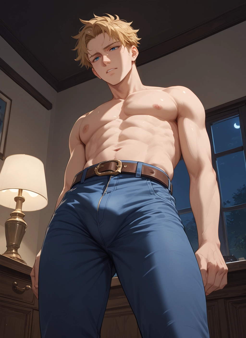 male focus, 1boy, blonde hair, pectorals, solo, nipples · Yamete.gg