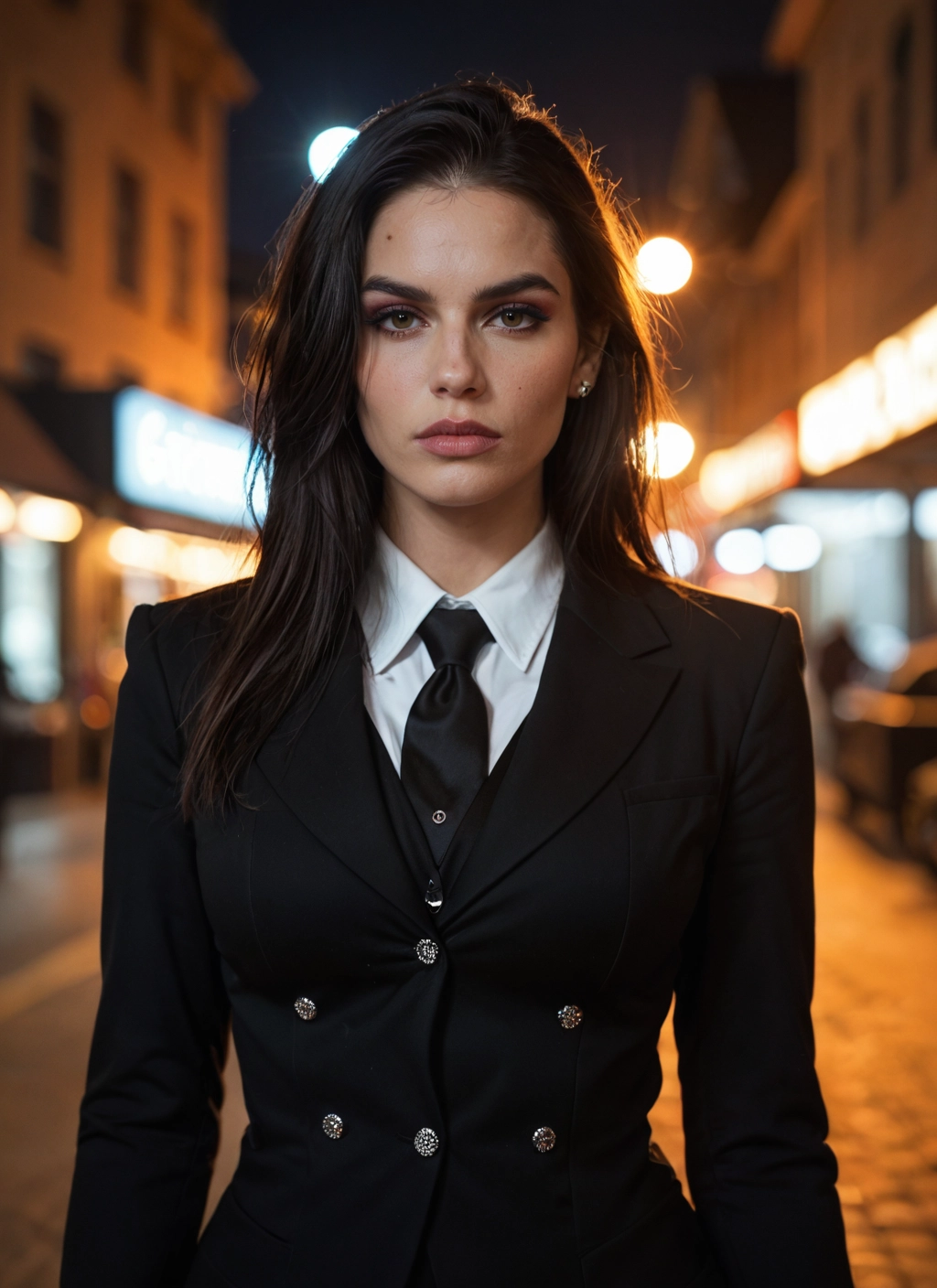 1girl, solo, necktie, jewelry, earrings, looking at viewer · Yamete.gg