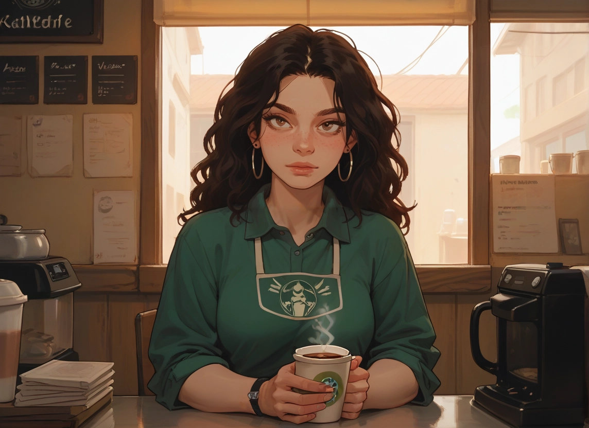 1girl, jewelry, cup, solo, earrings, coffee · Yamete.gg