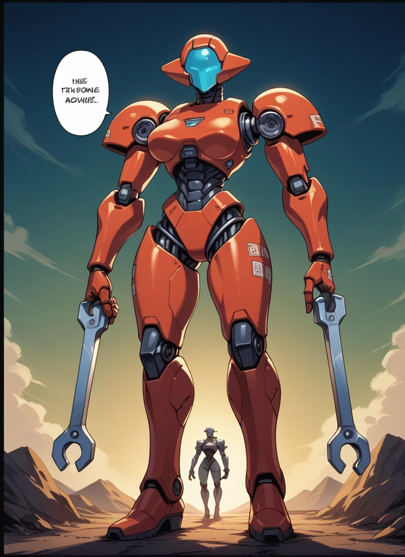 1girl, english text, wrench, speech bubble, weapon, breasts · Yamete.gg