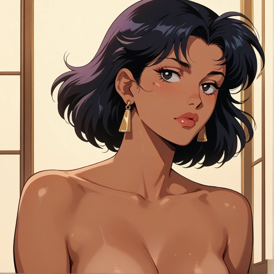 1girl, solo, breasts, earrings, jewelry, black hair · Yamete.gg