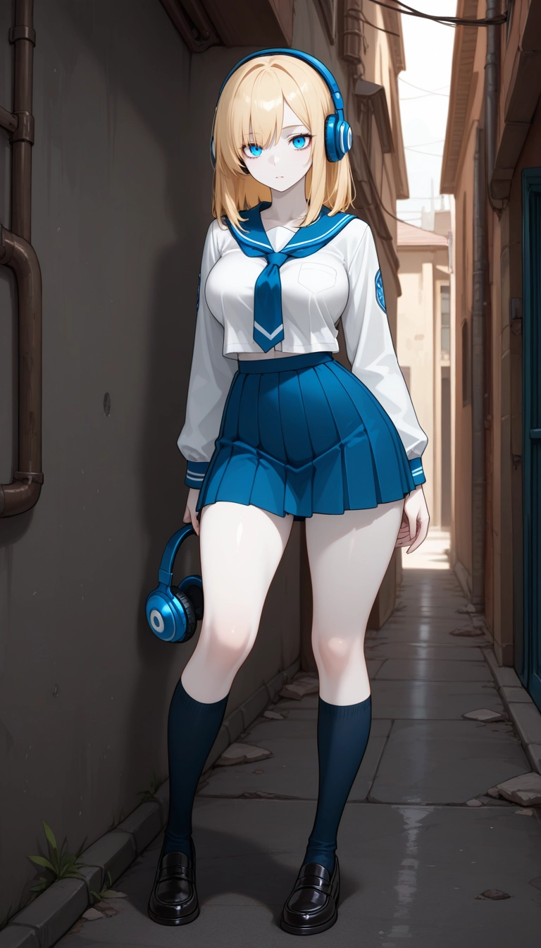 1girl, solo, headphones, breasts, shirt, blonde hair · Yamete.gg