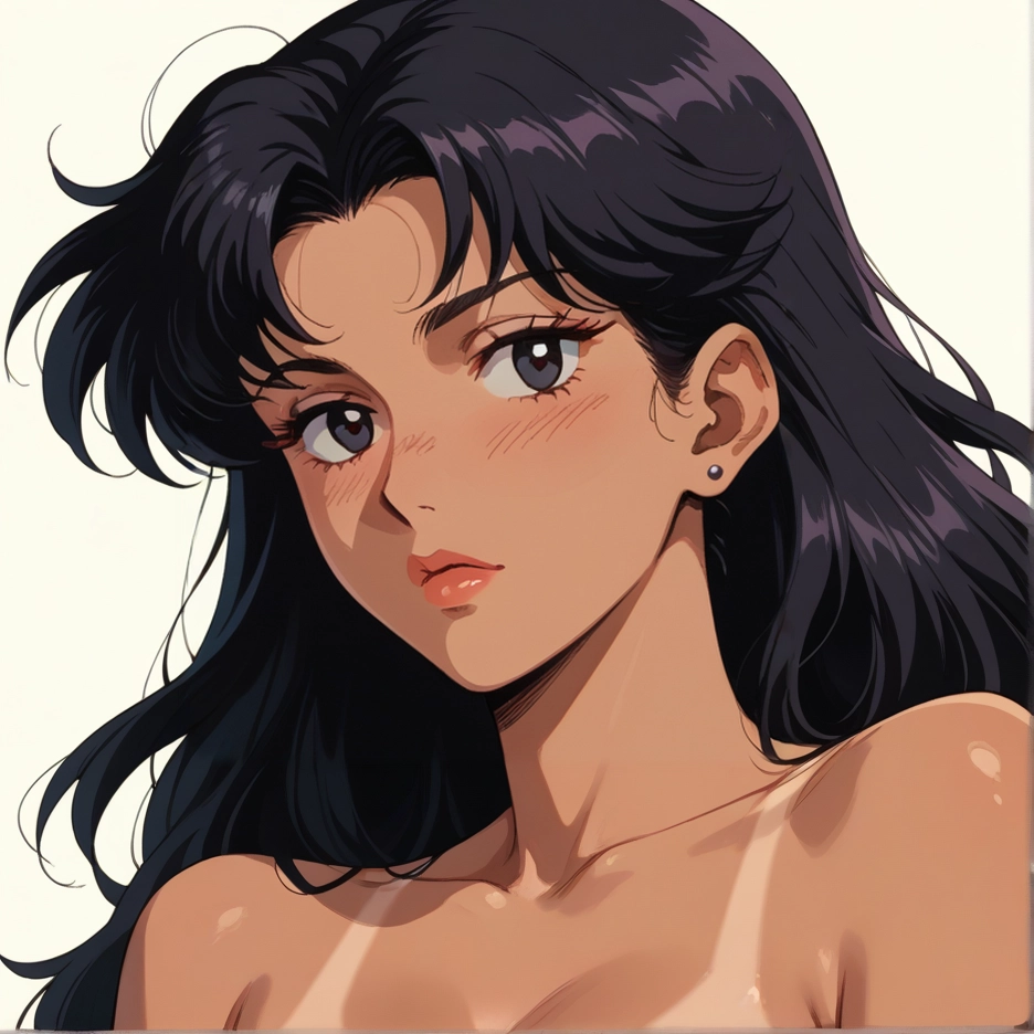 1girl, solo, tan, tanlines, black hair, long hair · Yamete.gg