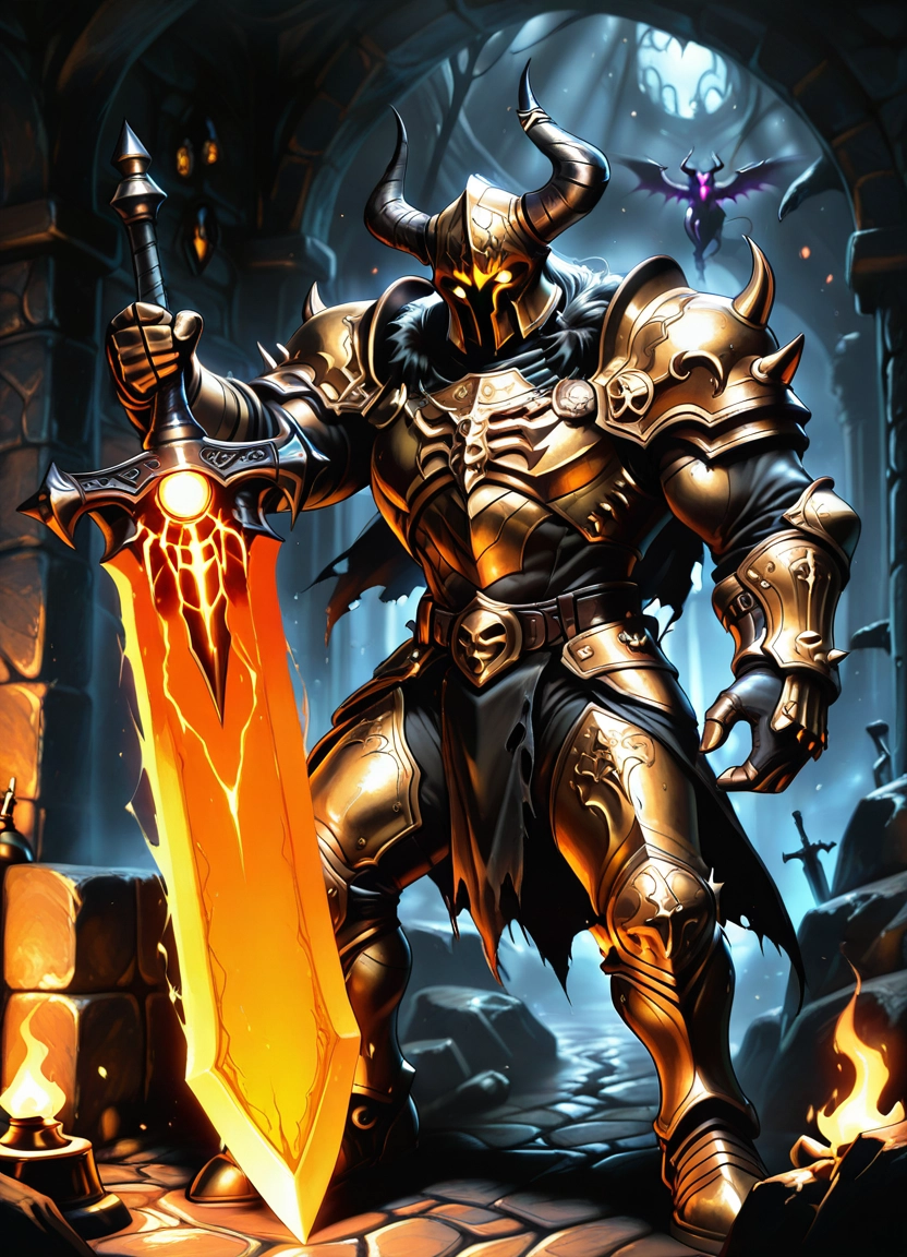 weapon, armor, helmet, sword, glowing, horns · Yamete.gg