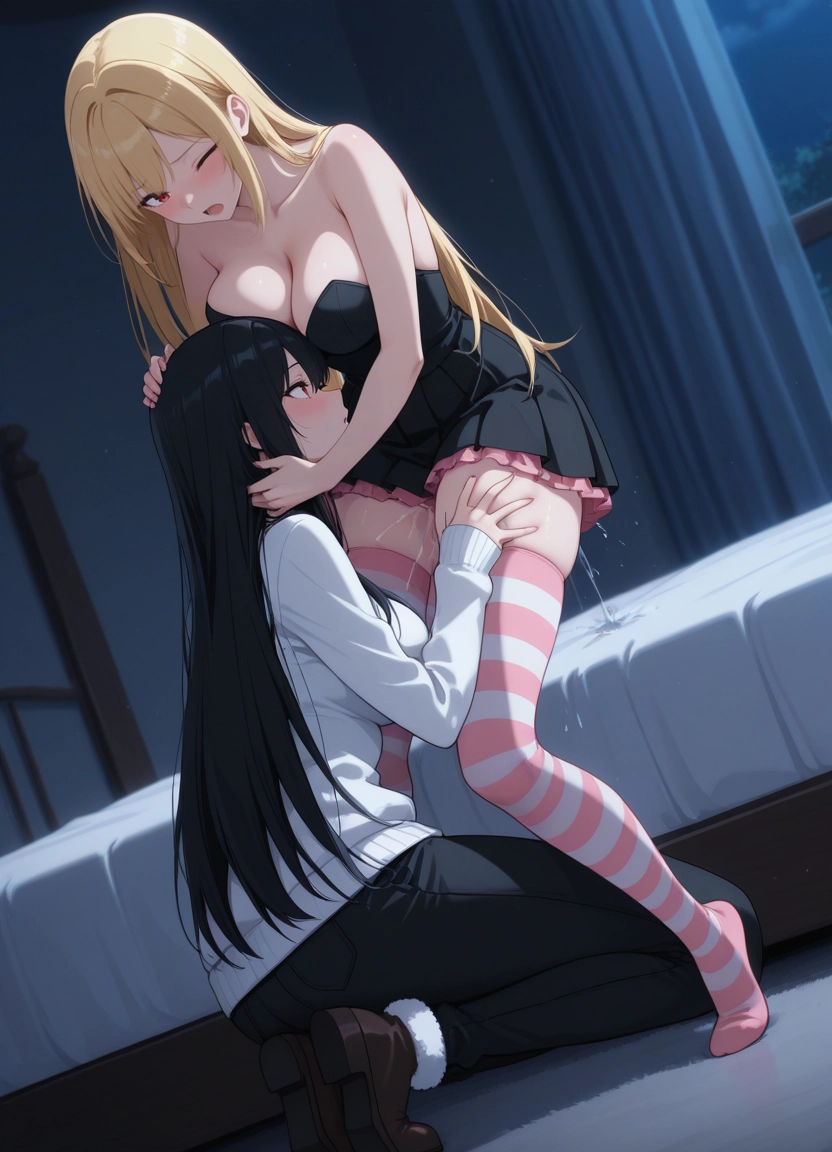 multiple girls, breasts, thighhighs, 2girls, blonde hair, long hair