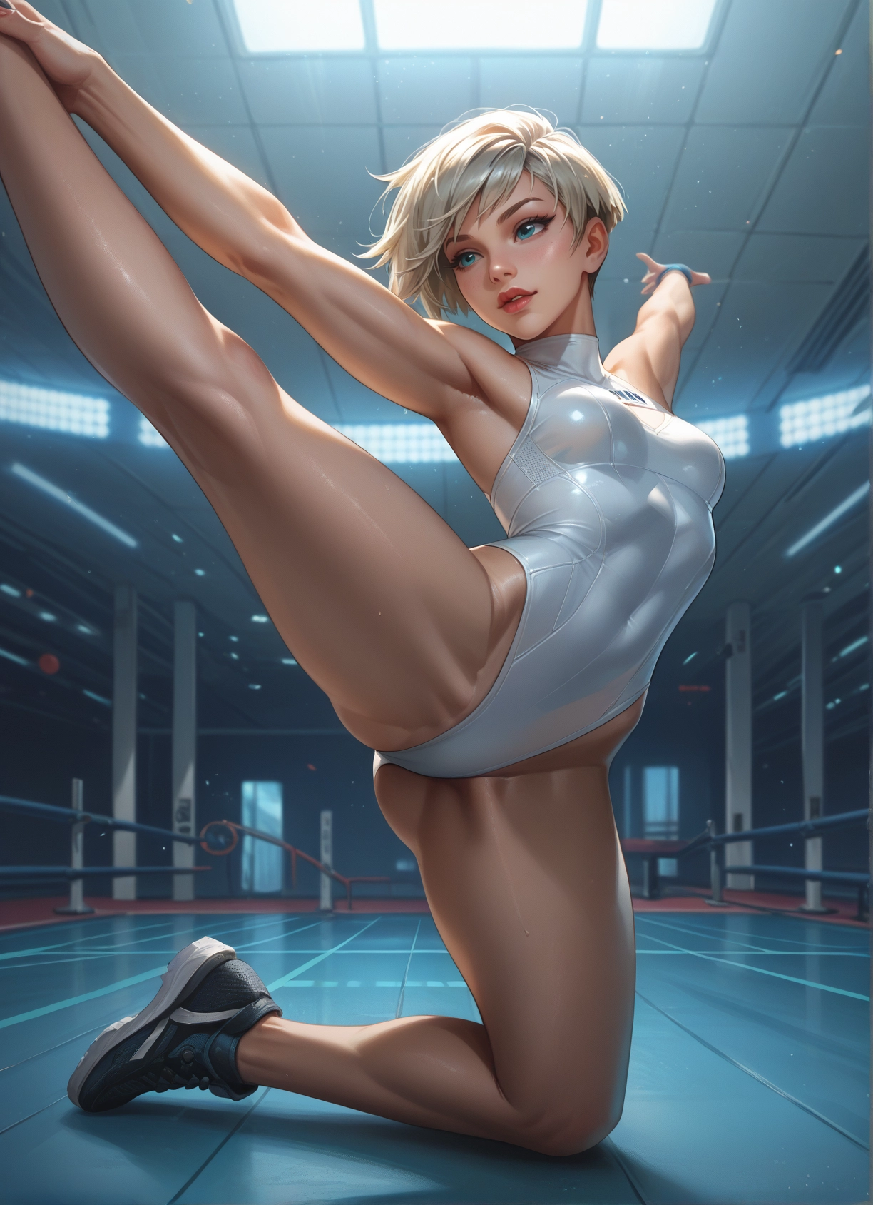 1girl, leotard, solo, short hair, shoes, breasts · Yamete.gg