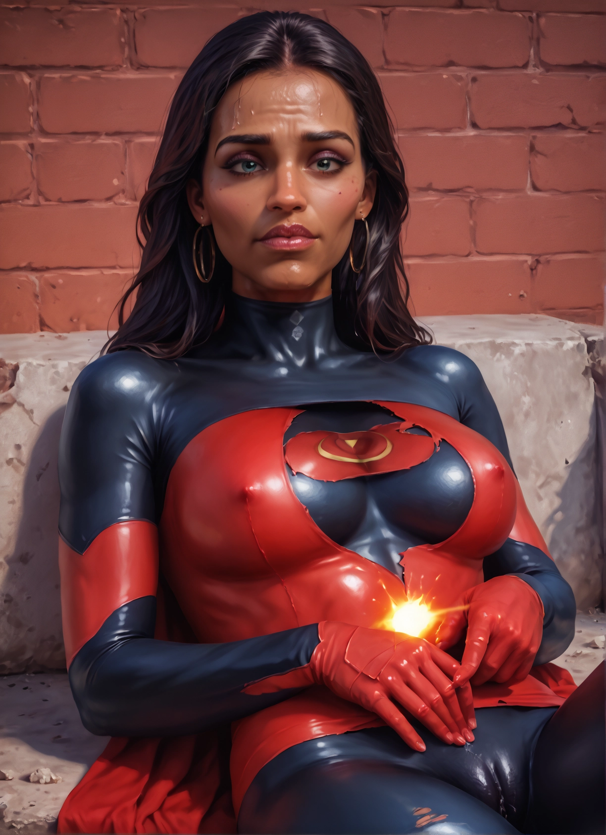 1girl, solo, jewelry, earrings, breasts, bodysuit · Yamete.gg