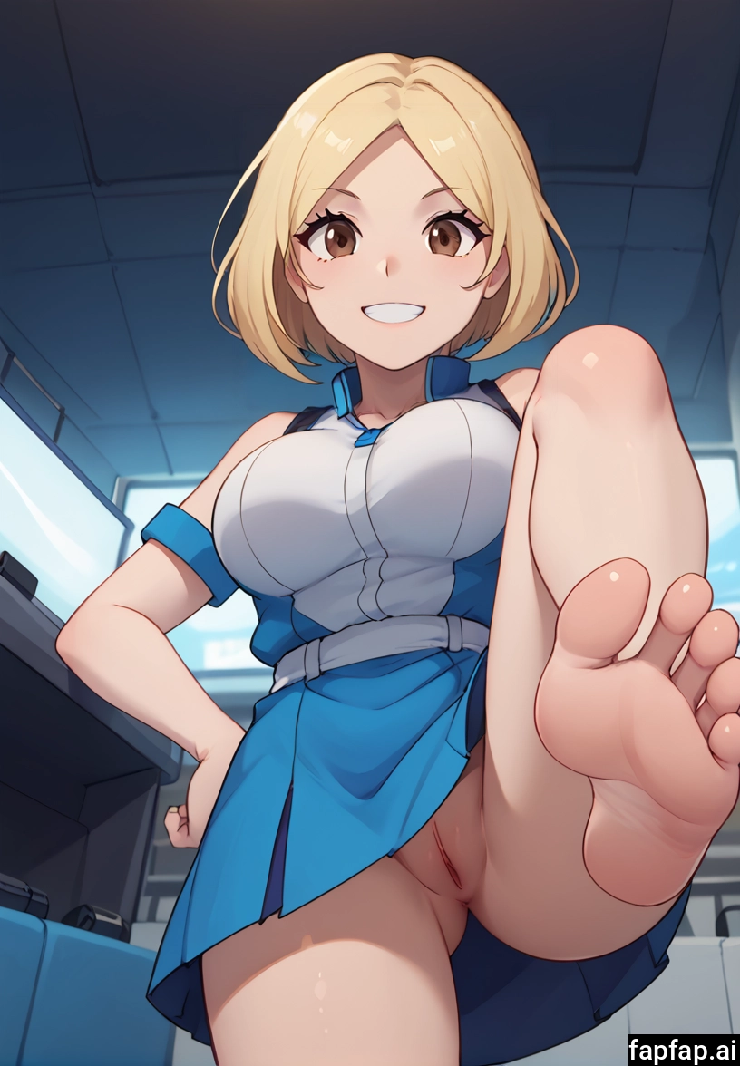 1girl, smile, blonde hair, solo, feet, pussy · Yamete.gg